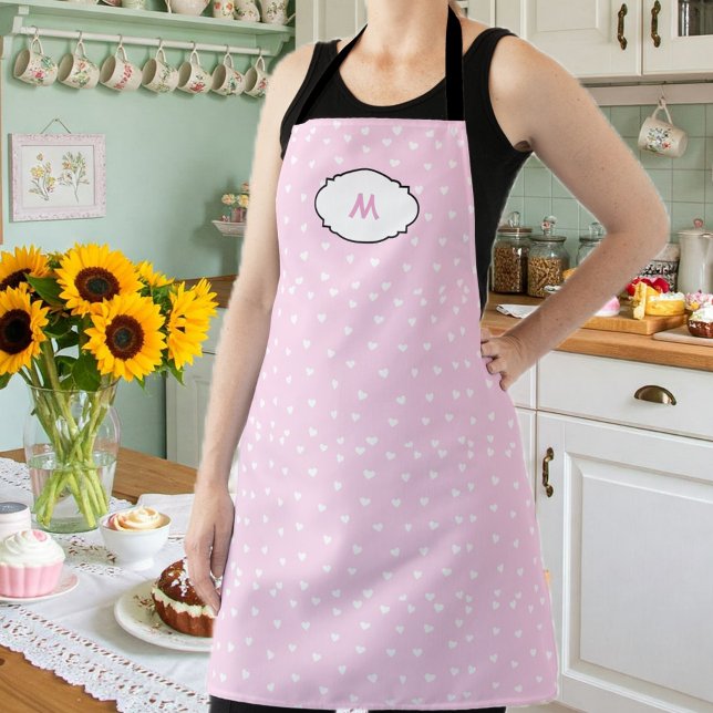 Tablier Romantic Pink Heart Apron with Initial (Créateur téléchargé)