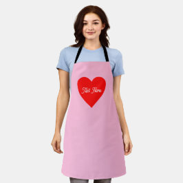 Tablier Romantique Coeur Rouge Pastel Rose Personnalisé