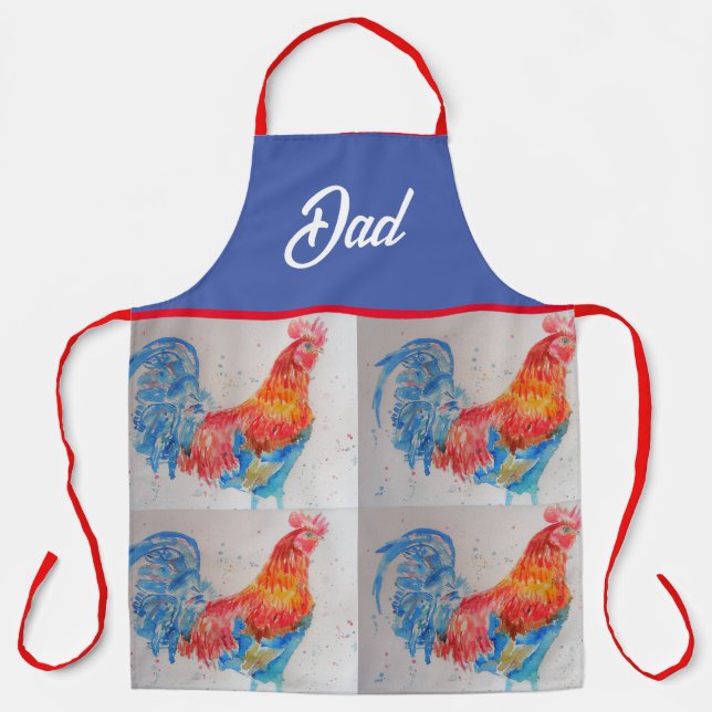 Tablier Rooster rouge Aquarelle Peinture Fête des pères Pa (Recto)