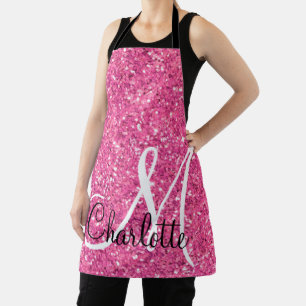 Tablier rose brillant parties scintillant monogram