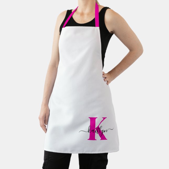 Tablier Rose Chaud Noir Nom Initial Monogrammé (Insitu)
