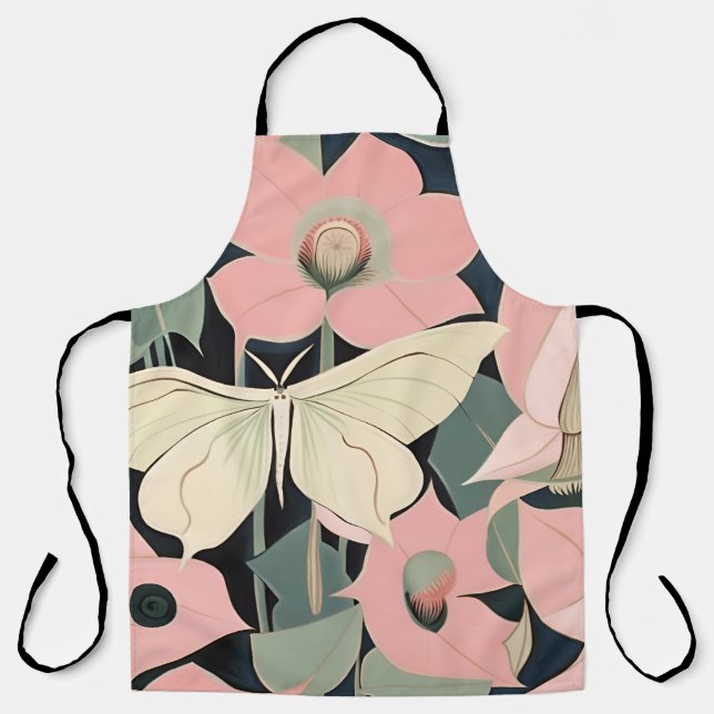 Tablier Rose et crème - Luna Moth and Moonflowers (Recto)