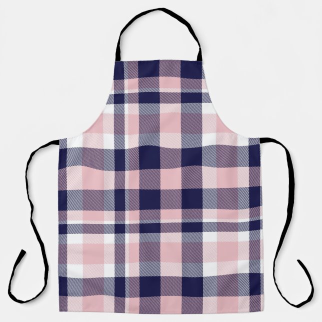 Tablier Rose et marine Plaid, à damiers, tartan sans soudu (Recto)