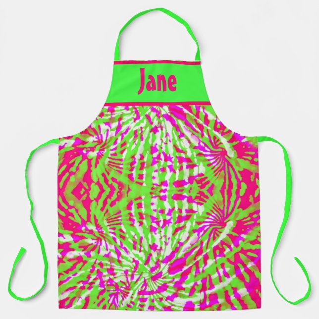TABLIER ROSE ET VERT ABSTRAIT CRAVATE-DYE DESIGN APRON (Recto)