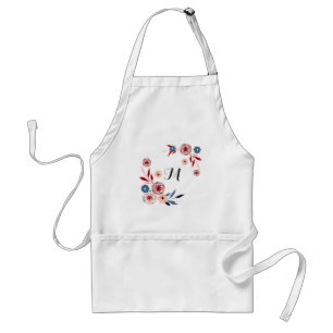 Tablier rose, fleurs bleues, motifs floraux, personnalisée