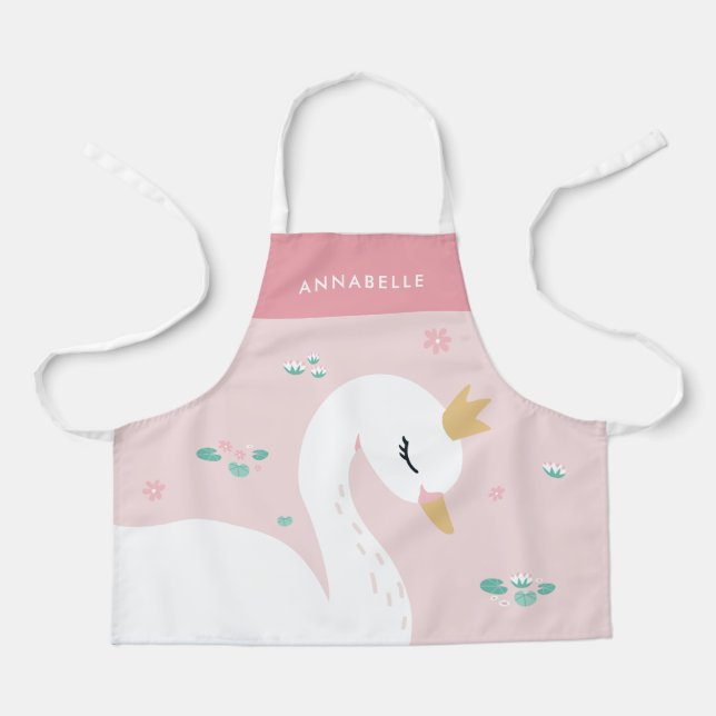 Tablier Rose girly élégant beau cygne personnalisé (Recto)