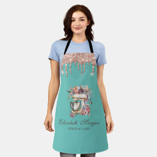 Tablier Rose Gold Drips Floral Mixer Vert Menthe