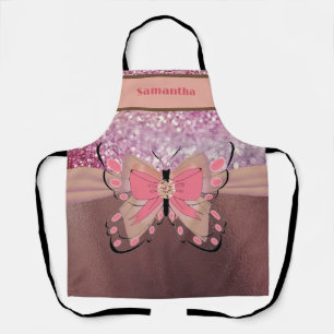 Tablier Rose Gold Foil Glittery Butterfly Bow Nom de la fi
