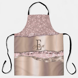 Tablier Rose Gold Tendance Diamants Paillettes Monogramme