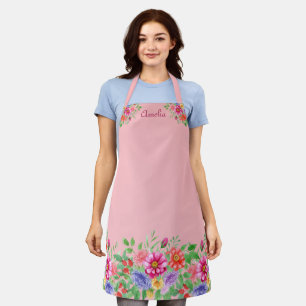 Tablier rose mignon avec Fleurs Aquarelles