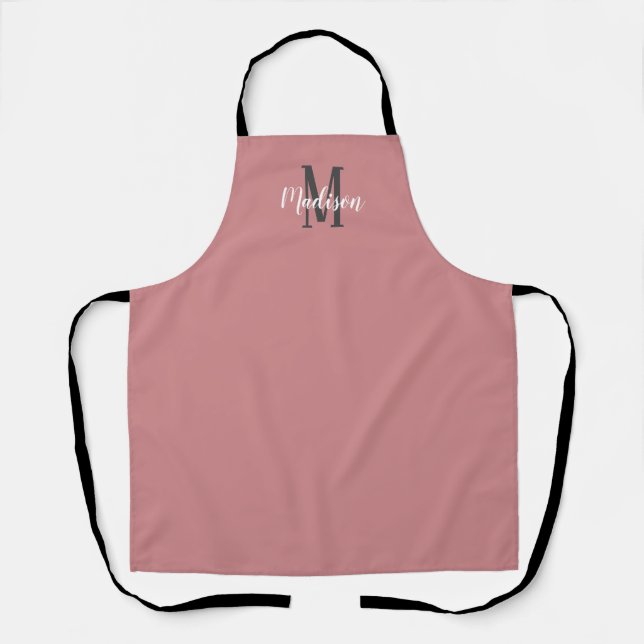 Tablier Rose moderne Dusty Script Monogramme Nom Cuisine (Recto)