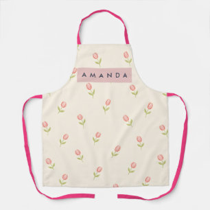 Tablier Rose Pâle Douce Personnalisée Tulipe Pastel Douce