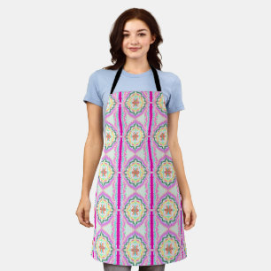 Tablier Rose Pâle et Motif Floral Géométrique Doré
