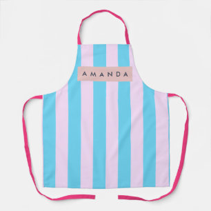 Tablier Rose pastel et bleu rayé personnalisé