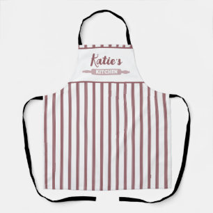 Tablier Rose Poussiéreux Et Rayure Blanche Personnalisé