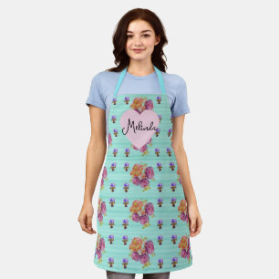 Tablier Rose Rose Fleur Rose Motif Aqua Nom de Femme