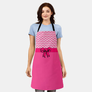 Tablier Rose sur blanc avec Chaud rose Bow Chevron Design
