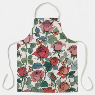 Tablier Roses à longue tige et papillons monarques