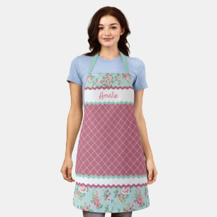 Tablier Roses bleues sarcelle pastel françaises personnali