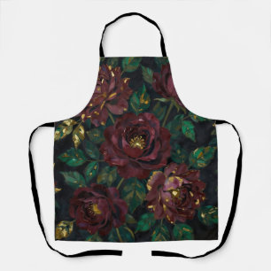 Tablier Roses Bourguignonnes de Luxe Fleurs Feuille d'Or