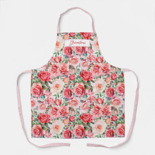 Tablier Roses d'aquarelle rose romantique Personnalisé