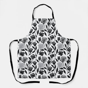 Tablier Roses Noires Minimalistes Avec Des Tiges Gris Clai
