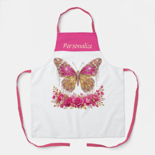 Tablier Roses Papillon Rose Doré Design Personnalisé
