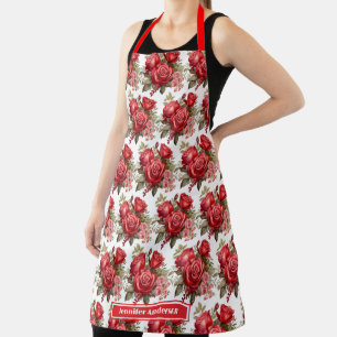 Tablier Roses Rouges Élégant Floral