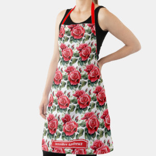 Tablier Roses Rouges Élégant Floral