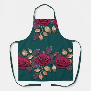 Tablier Roses rouges et violettes audacieuses avec feuille