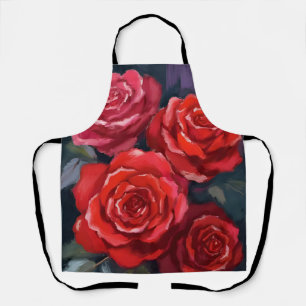 Tablier Roses rouges fleurs peintes à l'aquarelle florale