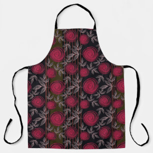 Tablier Roses rouges sur noir.