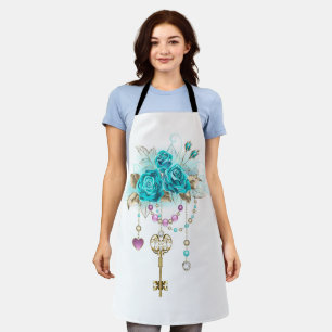 Tablier Roses turquoise avec touches
