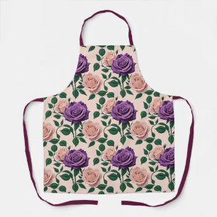 Tablier Roses Violettes Stylisées Avec Des Accents Verts