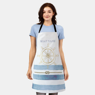 Tablier Roue nautique en or, Bleu Aquarelle