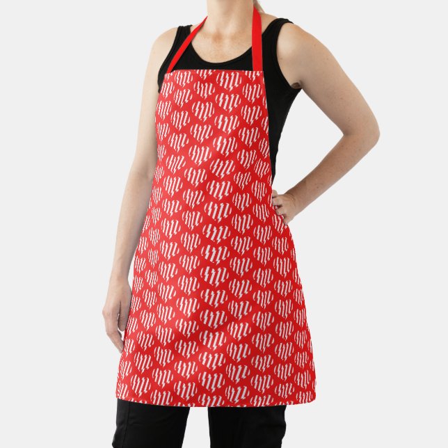 Tablier Rouge Abstrait n Blancs Valentine Coeur (Insitu)