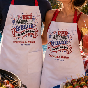 Tablier Rouge Blanc et Bleu je fais du BBQ Couple Enterrem