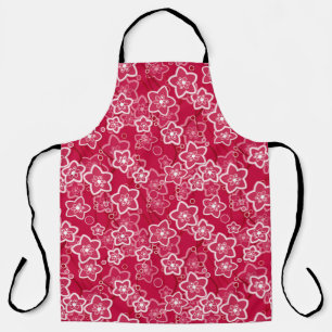 Tablier rouge blanc floral rustique mode motif rétro