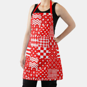Tablier Rouge blanc Mixte Motif Patchwork Design