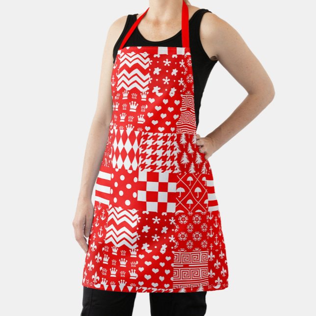 Tablier Rouge blanc Mixte Motif Patchwork Design (Créateur téléchargé)