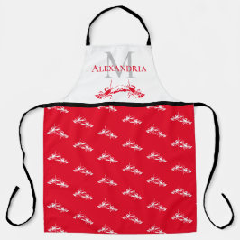 Tablier Rouge Blanc Nom Monogramme Homard Motif Apron