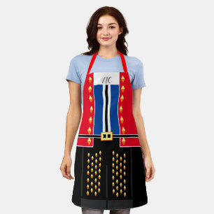 Tablier Rouge Bleu Faux Éclairé Monogramme Personnalisé Nu