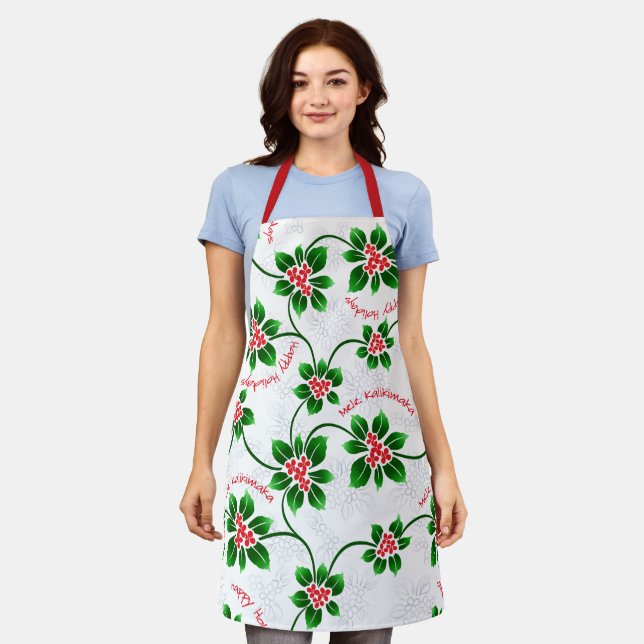 Tablier Rouge de Noël Holly Mele Kalikimaka (Porté)