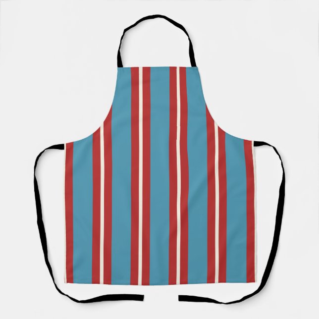 Tablier Rouge et Bleu vif Motif rayé Design moderne (Recto)
