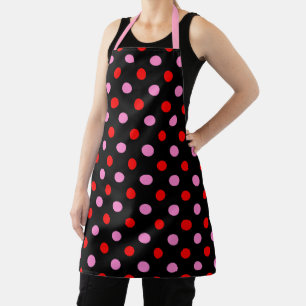 Tablier Rouge et rose sur fond noir à pois design 