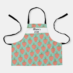 Tablier Rouge mignon + Vert 🍓 Aquarelle Motif fraise