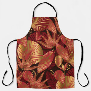 Tablier Rouge or, Motif tropical géométrique.
