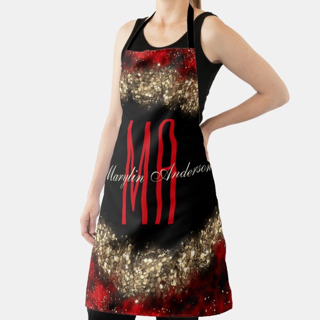 TABLIER ROUGE & OR NOËL SHIMMER MONOGRAMME PERSONNALISÉ (Insitu)