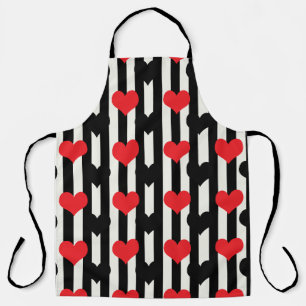 Tablier Rouge rayé Noir Amour Coeur Motif Design