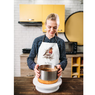 Tablier Rouge rouge de l'oiseau mignon en aquarelle